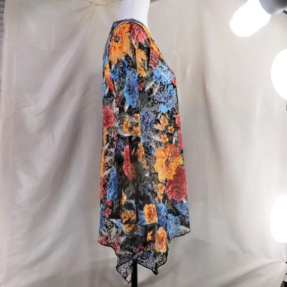 NWOT Dor Dor Couture Bursting Colors Huge Bell Cuffs w Flaring Skirt Tunic Top S - Picture 10 of 16